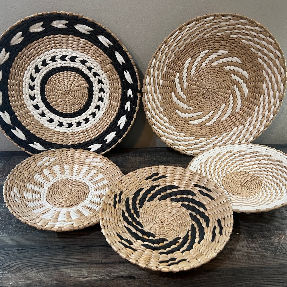 Handcrafted Woven Basket Set - Natural and Black
